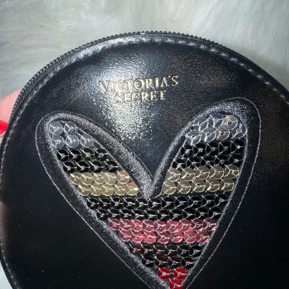 Victoria's Secret 🎁 Black and Silver Cosmetic Bag Heart Design - Picture 2 of 4
